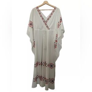 Soft Surroundings Breezy White Multi Color Embroidered Kaftan / Cover-up Size XS